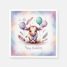 Cute Watercolor Texas Longhorn Balloons Birthday Pappersservett