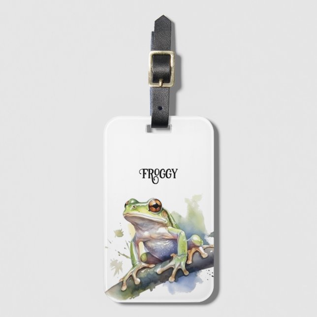Cute Watercolor Träd Frog, anpassningsbar Bagagebricka (Framsida vertikal)