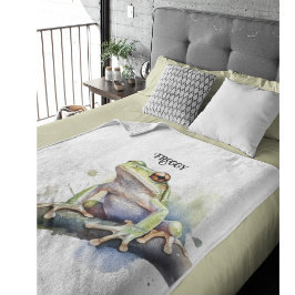 Cute Watercolor Träd Frog, anpassningsbar Fleecefilt