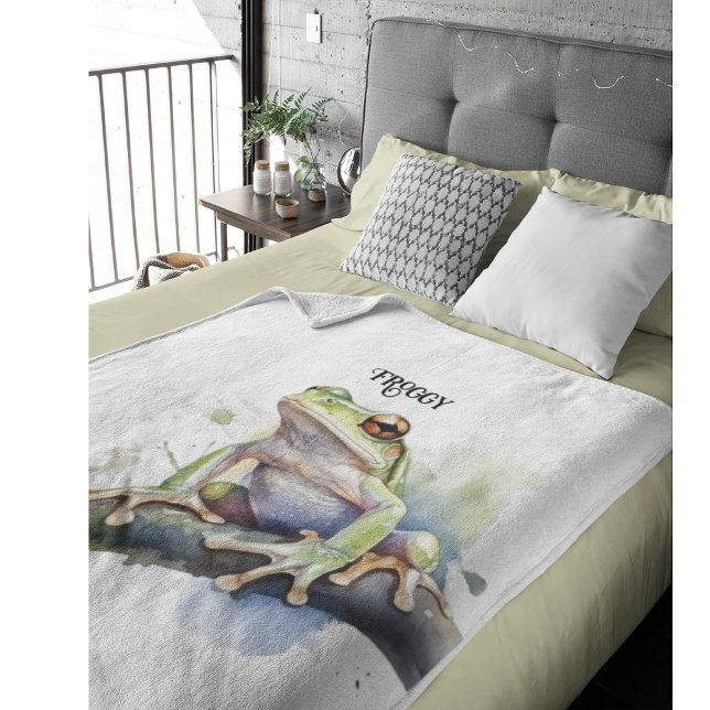Cute Watercolor Träd Frog, anpassningsbar Fleecefilt (Skapare uppladdad)