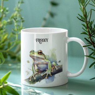 Cute Watercolor Träd Frog, anpassningsbar Kaffemugg