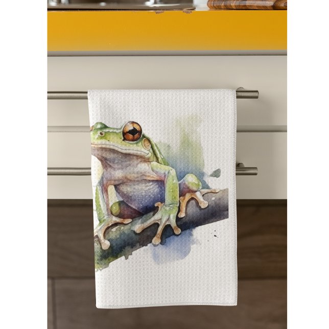 Cute Watercolor Träd Frog, anpassningsbar Kökshandduk (Skapare uppladdad)