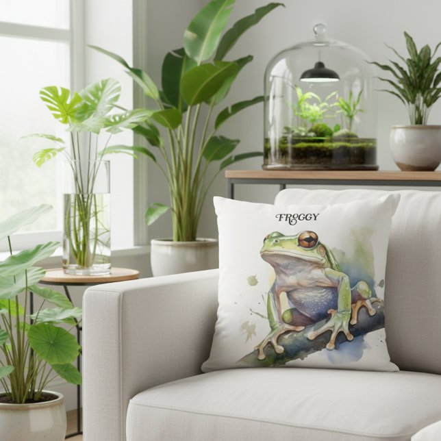 Cute Watercolor Träd Frog, anpassningsbar Kudde (Skapare uppladdad)