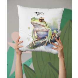 Cute Watercolor Träd Frog, anpassningsbar Kudde