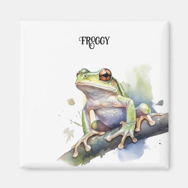 Cute Watercolor Träd Frog, anpassningsbar Magnet (Framsidan)