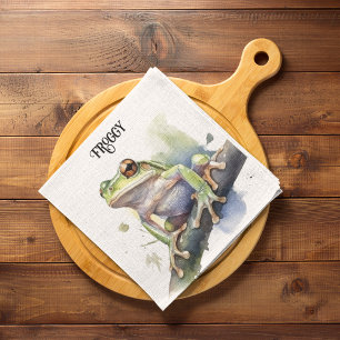 Cute Watercolor Träd Frog, anpassningsbar Pappersservett