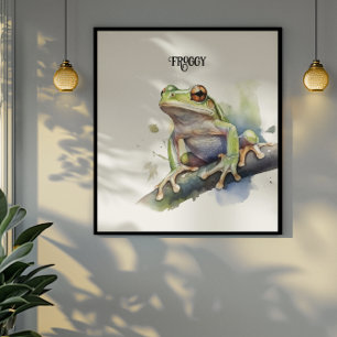 Cute Watercolor Träd Frog, anpassningsbar Poster