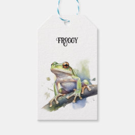 Cute Watercolor Träd Frog, anpassningsbar Presentetikett