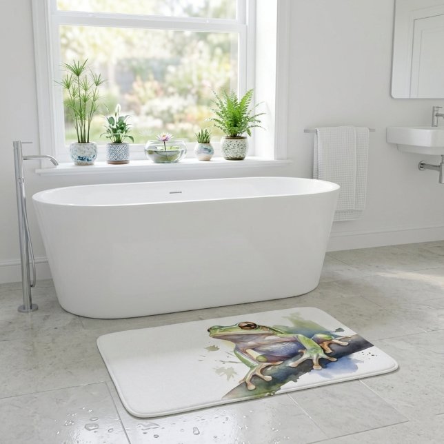 Cute Watercolor Träd Frog Badrumsmatta (Skapare uppladdad)