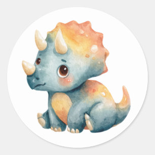 Cute Watercolor Triceratops Dino Illustration Runt Klistermärke