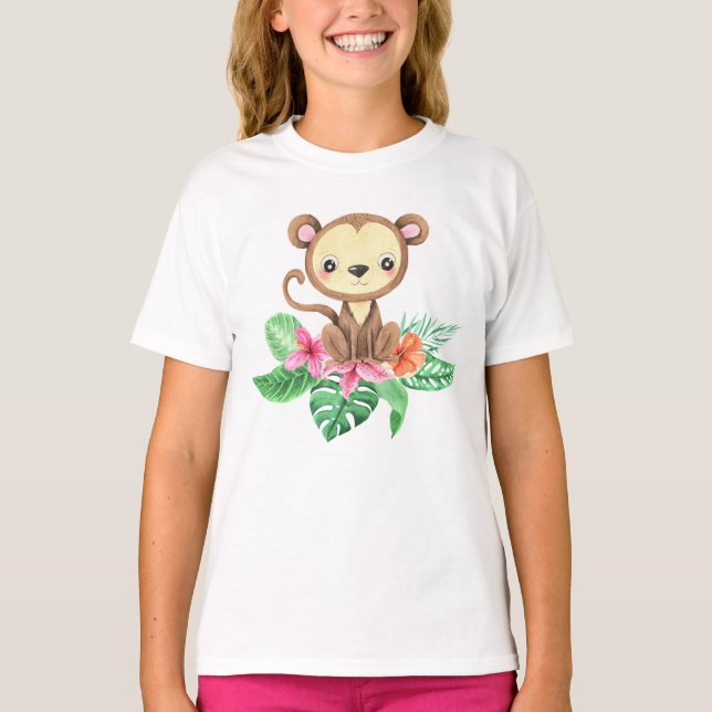Cute Watercolor Tropical Baby Monkey T-Shirt (Framsida)