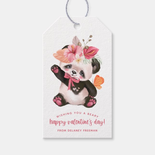 Cute Watercolor Tropical Panda Kids Valentine Presentetikett (Framsidan)