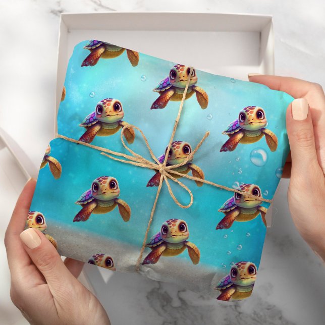 Cute Watercolor Turtle under Sea Birthday Presentpapper (Skapare uppladdad)