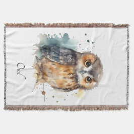 Cute Watercolor Uggla, anpassningsbar Filt