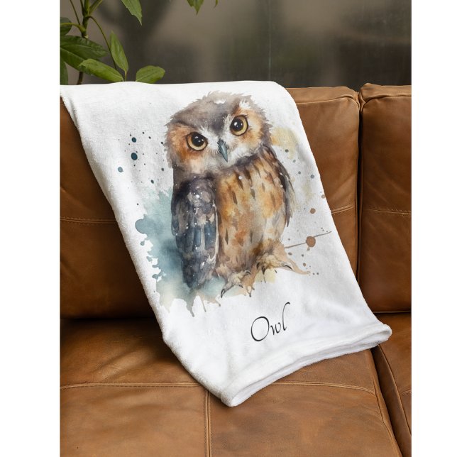 Cute Watercolor Uggla, anpassningsbar Fleecefilt (Skapare uppladdad)