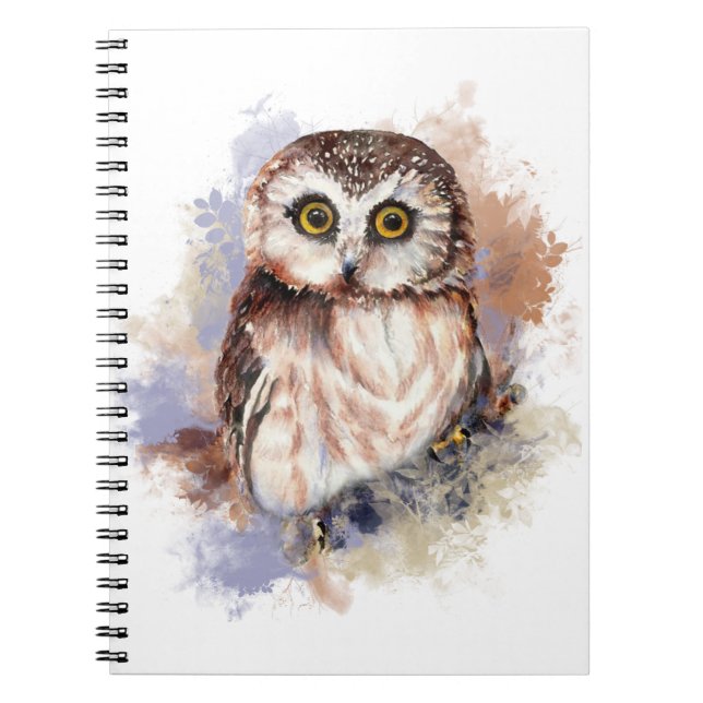 Cute Watercolor Uggla Bird Nature Art Anteckningsbok (Framsidan)