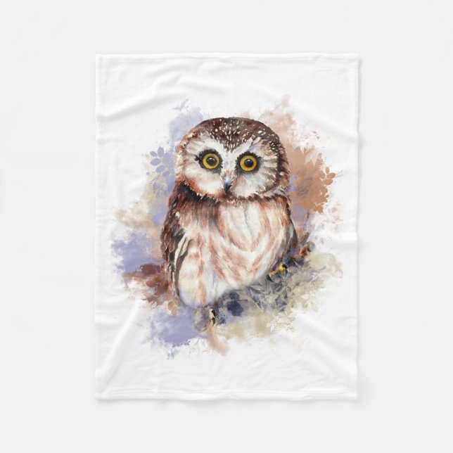 Cute Watercolor Uggla Bird Nature Art Fleecefilt (Framsidan)