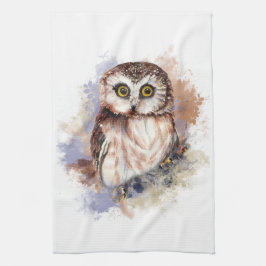 Cute Watercolor Uggla Bird Nature Art Kökshandduk