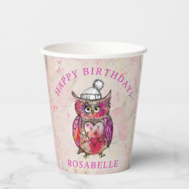 Cute Watercolor Uggla Blommönster Födelsedagsfest