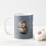 Cute Watercolor Uggla med Blommigt Woodland Stil Kaffemugg<br><div class="desc">Denna lysande illustration visar på en sömnig, flytande uggla som genomsöktes på ett klokt sätt på gren, ögon som stängdes i fredligt vila. Mjuk vattenfärg struktur och milda ärftliga toner ger värme åt designen och skapar den perfekt för mysiga, naturmatematiska utrymmen. Omgiven av delikat löv, muterade blommigtar och en fladderande...</div>