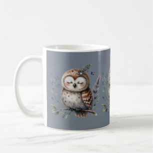 Cute Watercolor Uggla med Blommigt Woodland Stil Kaffemugg