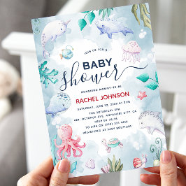 Cute Watercolor under Sea Baby Shower Inbjudningar