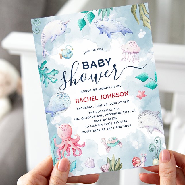 Cute Watercolor under Sea Baby Shower Inbjudningar (Skapare uppladdad)