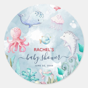 Cute Watercolor under Sea Baby Shower Runt Klistermärke