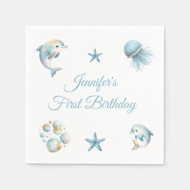 Cute Watercolor under Sea Scene Birthday Pappersservett (Framsidan)