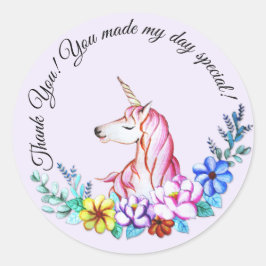 Cute Watercolor Unicorn med Blommigtar Runt Klistermärke