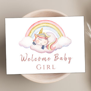 Cute Watercolor Unicorn Rainbow Välkommen Baby Kort