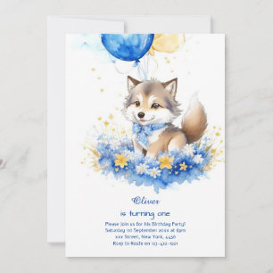 Cute Watercolor Varg Första födelsedagsinbjudan Inbjudningar