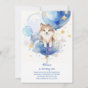 Cute Watercolor Varg Första födelsedagsinbjudan Inbjudningar