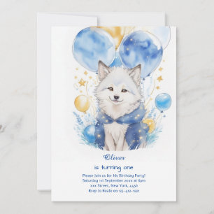 Cute Watercolor Varg Första födelsedagsinbjudan Inbjudningar