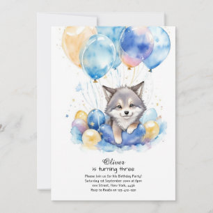 Cute Watercolor Varg Valp Birthday-inbjudan Inbjudningar