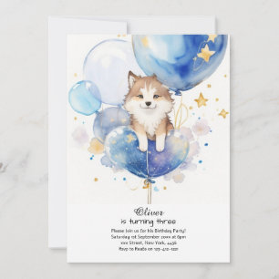 Cute Watercolor Varg Valp Birthday-inbjudan Inbjudningar