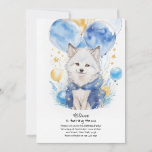 Cute Watercolor Varg Valp Birthday-inbjudan Inbjudningar