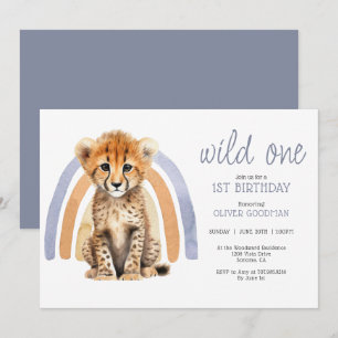 Cute Watercolor Vild 1 Boy 1 Birthday Cheetah Inbjudningar