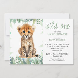 Cute Watercolor Vild One Cheetah Baby Shower Inbjudningar