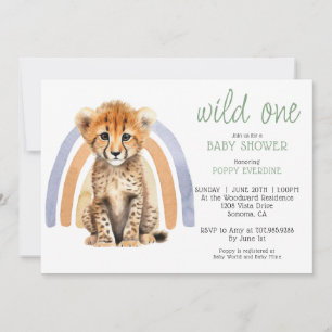 Cute Watercolor Vild One Cheetah Rainbow Inbjudningar