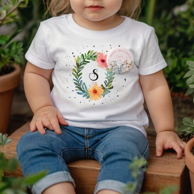 Cute Watercolor Vilda djur Rosa Girl Birthday Knapp (Skapare uppladdad)