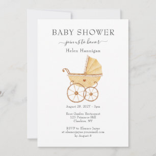 Cute Watercolor Vintage Pram Baby Shower Inbjudan