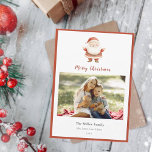 Cute Watercolor Vintage Santa Photo jul Julkort<br><div class="desc">Klar vattenfärg vintagen Jultomten julhälsningskort för helgdagar i jul lägger till ditt favoritfamiljefoto. Du kan ta bort eller ändra meddelandet på baksidan.</div>