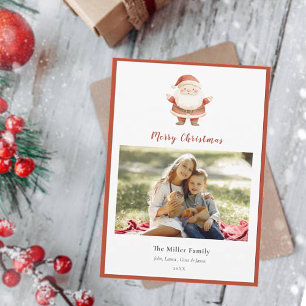 Cute Watercolor Vintage Santa Photo jul Julkort
