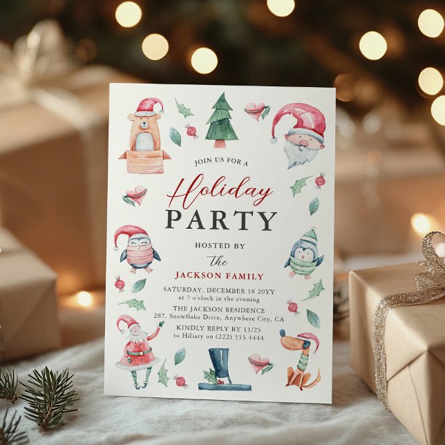 Cute Watercolor Vinterjul-Julfest Inbjudningar (Skapare uppladdad)