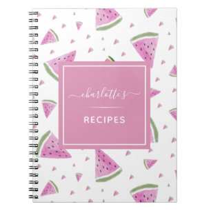 Cute Watercolor Watermelon Mönster Sweet Recipe Anteckningsbok