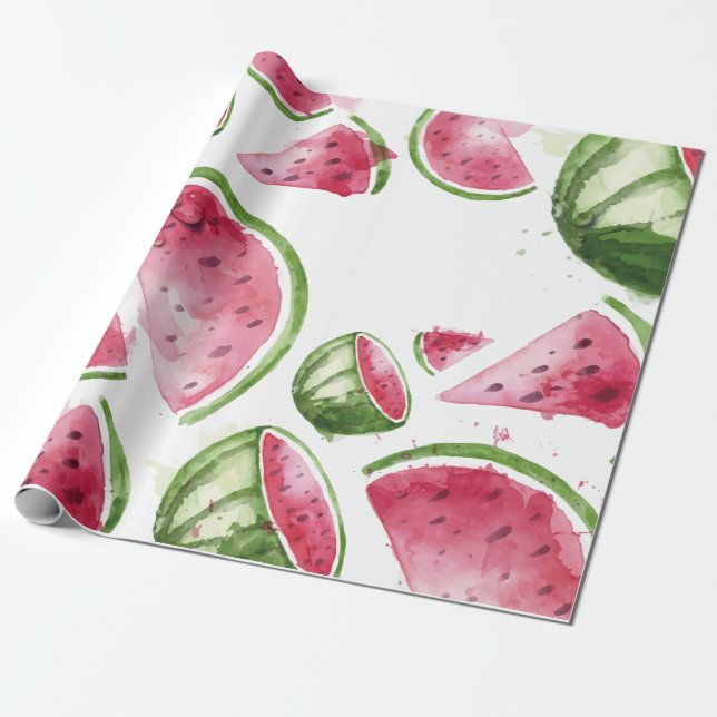 Cute Watercolor Watermelon Presentpapper (Utrullad)
