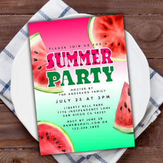 Cute Watercolor Watermelon Summer Party Inbjudningar