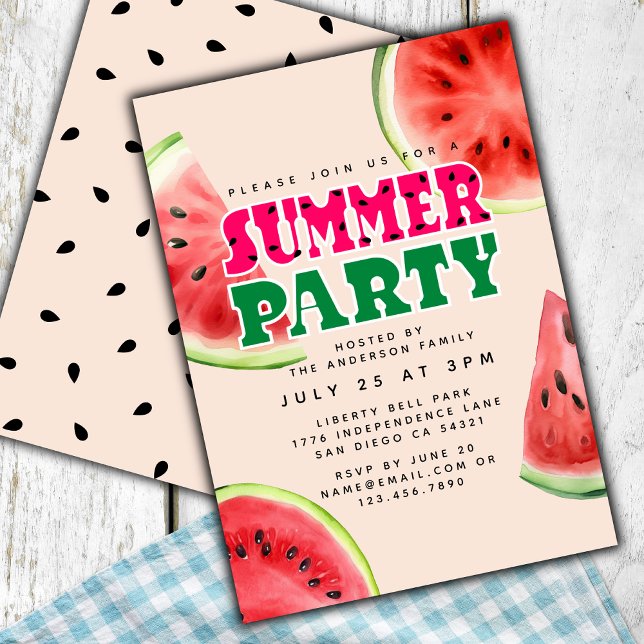 Cute Watercolor Watermelon Summer Party | ROSA Inbjudningar (Skapare uppladdad)