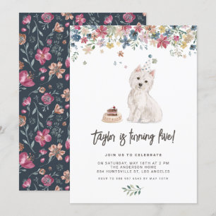 Cute Watercolor Westie Blommigt Barns födelsedag P Inbjudningar